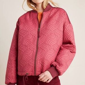 The Anthropologie Vicenta Quilted Bomber Quilted Jacket Rosy Red Hue Size Large